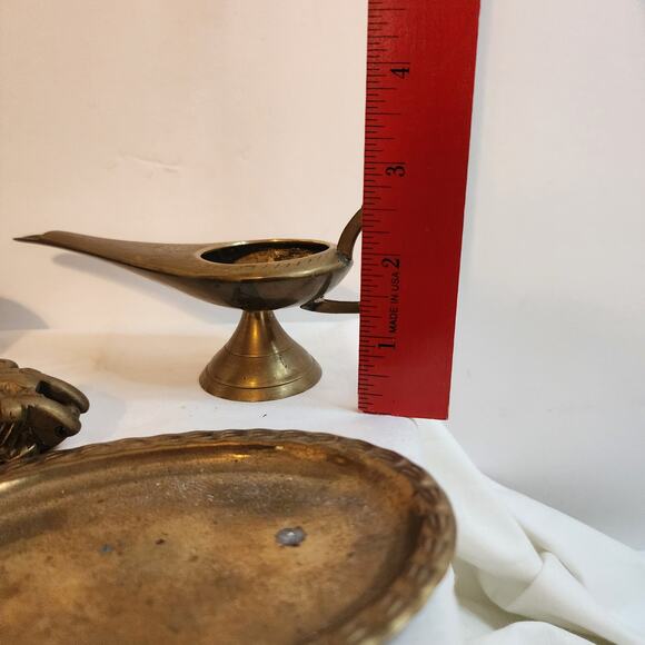 Vintage Brass Office Decor Lot – Stamp Roll, Genie Lamp, Tray & More - Picture 8 of 12